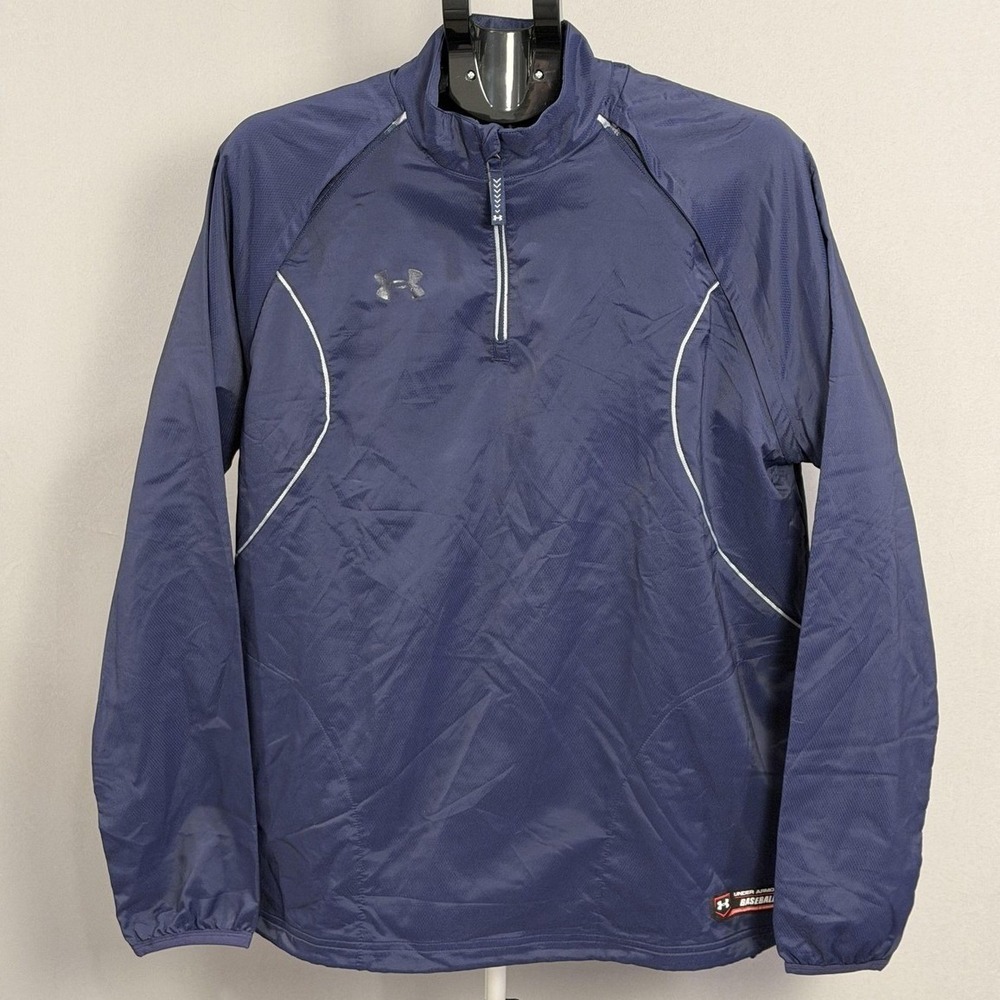 Under Armour Jacket Mens Medium Blue Baseball AllSeasonGear Quarter Zip Pullover